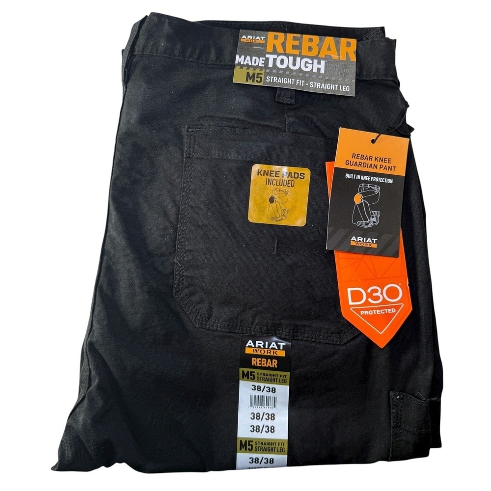 Ariat Rebar M5 DuraStretch Knee Guardian Pants 38x38 Black Workwear NWT D3O